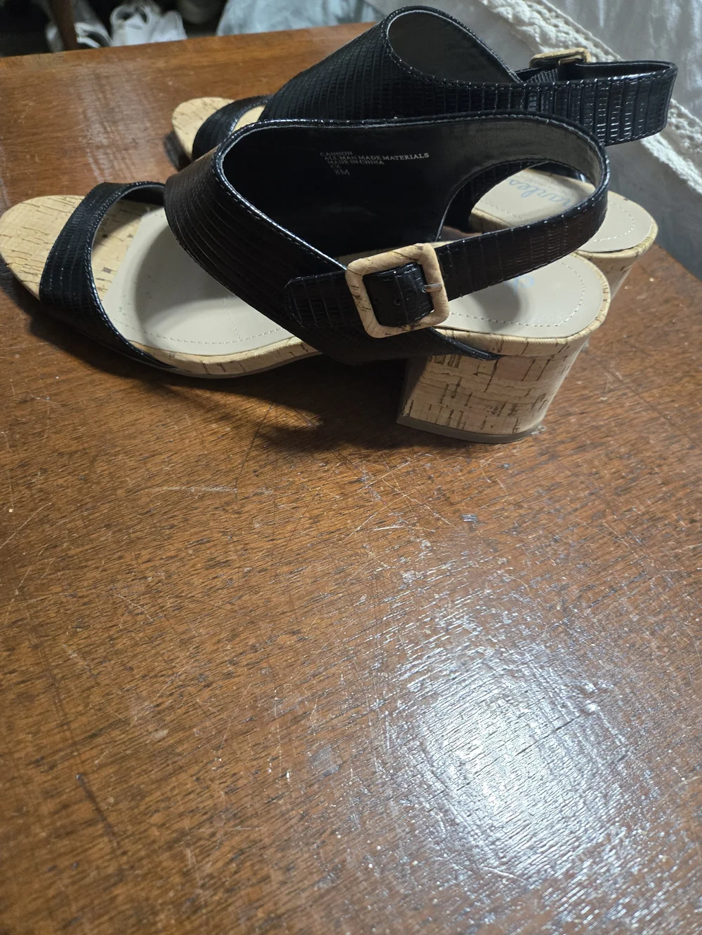 Charles David Black Slingback Cork Wedge Sandals